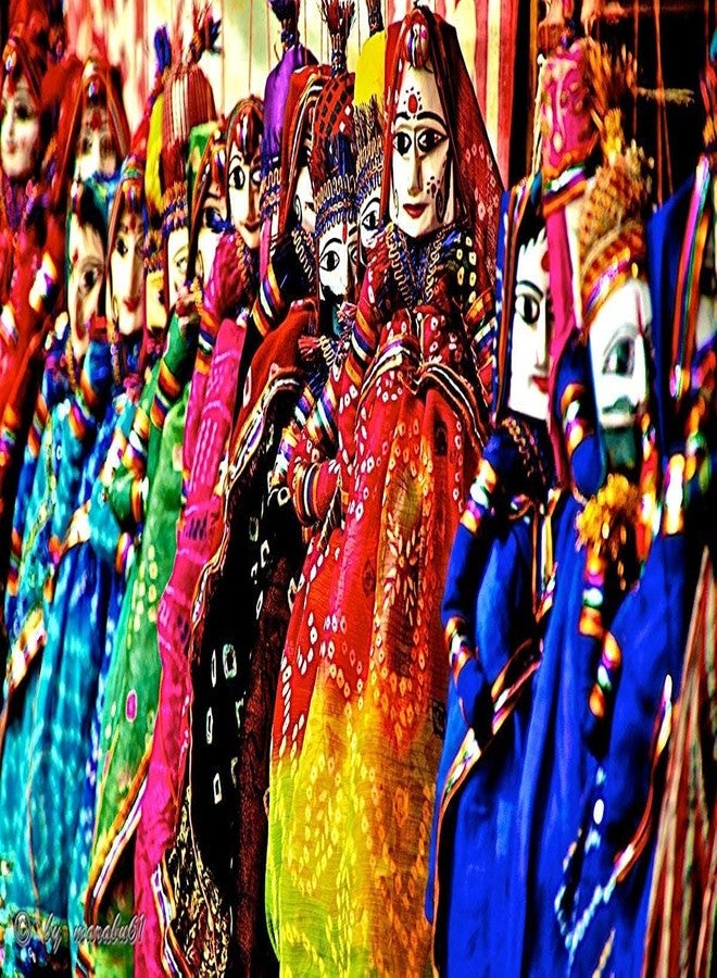 Samariya Multicolor Rajasthani Handmade Colorful Fabric Wooden Face String,Kathputli/Puppet Pair for Home Décor, Cultural Program and Events(Multicolor Kathputli) (Pack of 2 Pair) - Image 4